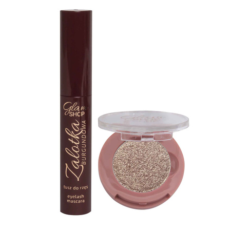 ZESTAW PREZENTOWY: Cień do powiek GlamSHADOWS "RÓŻOWE ZŁOTO" + Kasetka do wkładów 26 mm + Tusz do rzęs ZALOTKA - KOLOR BURGUNDOWY