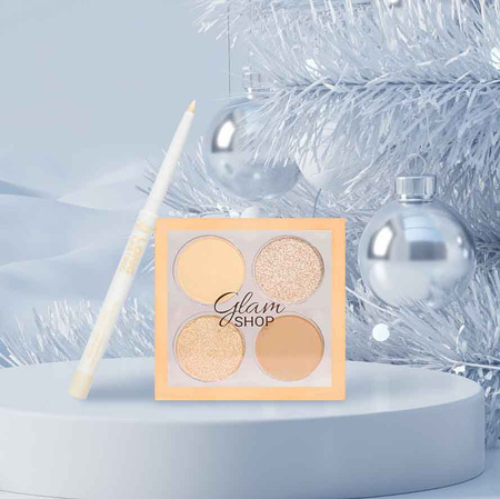 ZESTAW PREZENTOWY: GlamBox - 4 cienie - NUDE GLAM + Kredka do oczu - Long Lasting - POWIĘKSZACZ